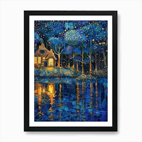 Starry Night By The Lake Art Print