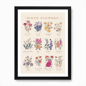 Birth Flowers On Cream Art Print