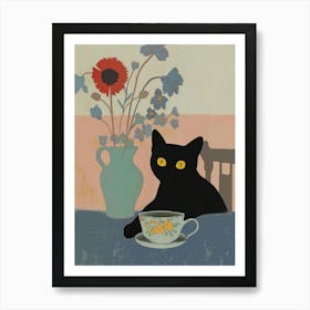 Black Cat Print Still Life With Tea Emile Bernard Funny Art Print