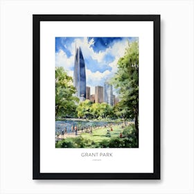 Grant Park 5 Chicago Watercolour Travel Poster Art Print