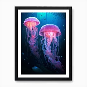 Sea Nettle Jellyfish Neon Illustration 2 Art Print