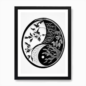 Minimal Yin and Yang 10 Linocut Art Print