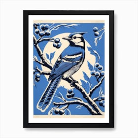 Vintage Bird Linocut Blue Jay 3 Art Print