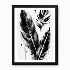 Feather And Birds 1 Symbol Black And White Painting Art Print
