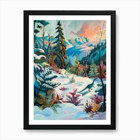 Colourful Dinosaur In A Snowy Landscape 3 Art Print