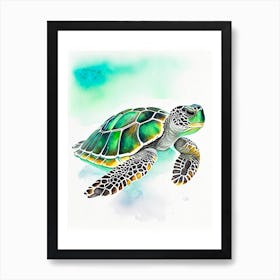 Flatback Sea Turtle (Natator Depressus), Sea Turtle Watercolour 2 Art Print