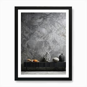 Abstract Stone Material Structure Grey Rock Halloween Granular Rough Wallpaper Stucco Dar (22) Art Print