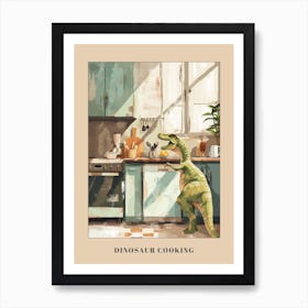 Dinosaur Cooking In The Kitchen Pastel Painting 3 Poster Art Print