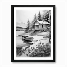 Black And White Of A House Art Print