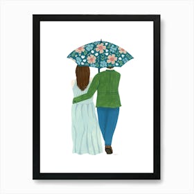 Couple Floral Umbrella Painting Art Print