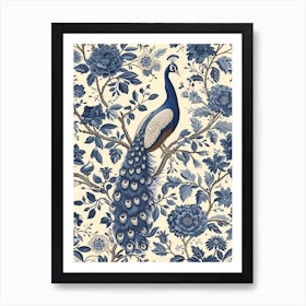 Cream & Blue Vintage Floral Peacock  2 Art Print