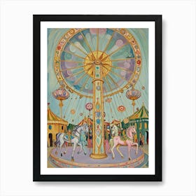 Abstract Pastel Carousel at the Funfair Art Print