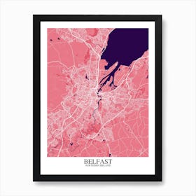 Belfast Pink Purple Map Art Print