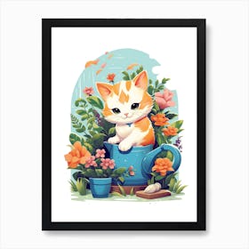 Kawaii Cat Drawings Gardening 7 Art Print