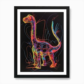 Neon Dinosaur Line Scribble Art Print