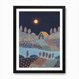 Midnight And Patterned Hills 2 Art Print
