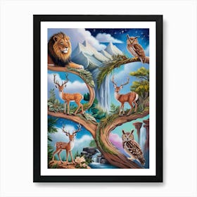 Lions And Deer Art Art Print