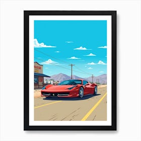 A Ferrari 458 Italia Car In Route 66 Flat Illustration 1 Art Print