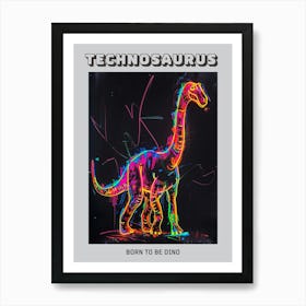 Dinosaur Neon Outlines 2 Poster Art Print