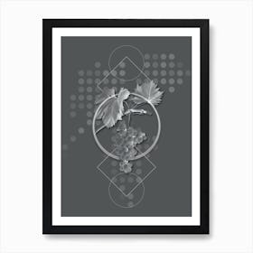 Vintage Grape Vine Botanical with Line Motif and Dot Pattern in Ghost Gray n.0100 Art Print