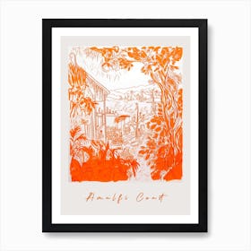 Amalfi Coast Italy Orange Drawing Poster Art Print