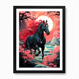 Horse In Cherry Blossoms 2 Art Print