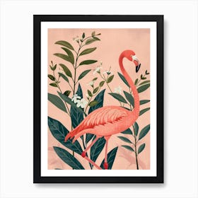 Andean Flamingo And Oleander Minimalist Illustration 1 Art Print