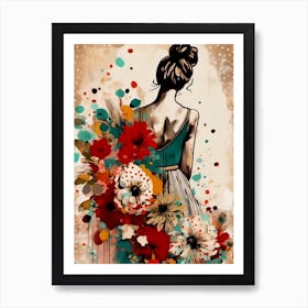 Shy Girl With Flowers Art Print