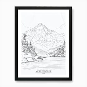 Mount Baker Usa Color Line Drawing 7 Poster Art Print