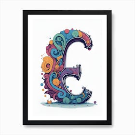 Colorful Letter E Illustration 48 Art Print