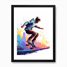 Skateboarding In Toronto, Canada Gradient Illustration 4 Art Print