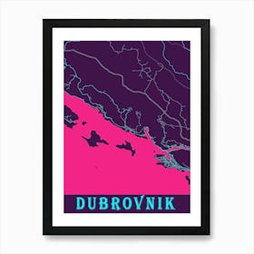 Dubrovnik Neon City Map Map Poster Art Print