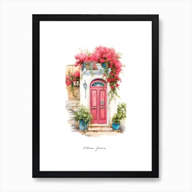 Athens, Greece   Mediterranean Doors Watercolour Painting 3 Poster Art Print