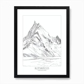 K2 Pakistan China Line Drawing 2 Poster Art Print