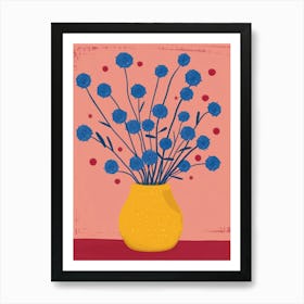 Blue Carnations In A Yellow Vase Art Print