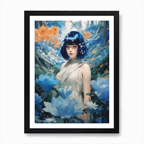 Girl In paradise of white flowers Art Print