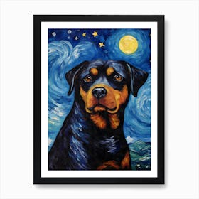 Rottweiler Starry Night Dog Portrait Art Print