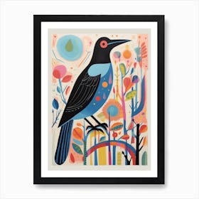 Colourful Scandi Bird Crow 2 Art Print