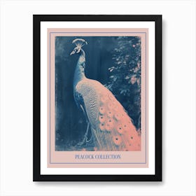 Peacock In The Leaves Cyanotype Inspired 5 Poster Art Print