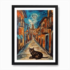 Painting Of Havana With A Cat In The Style Of Surrealism, Dali Style 4 Art Print