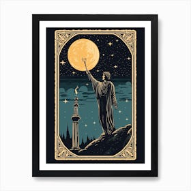 The Moon Tarot Card, Vintage 0 Art Print