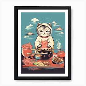 Kawaii Cat Drawings Cooking 5 Art Print