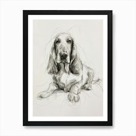 Basset Hound Dog Charcoal Scribble Art Print