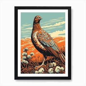 Vintage Bird Linocut Grouse 3 Art Print