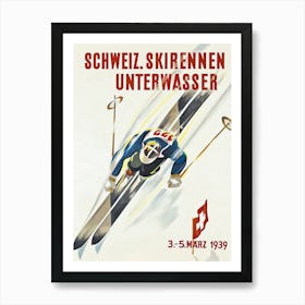 Downhill Skier Switzerland Vintage Ski Poster Art Print