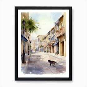 Painting Of Dubai United Arab Emirates With A Cat In The Style Of Watercolour 3 Art Print