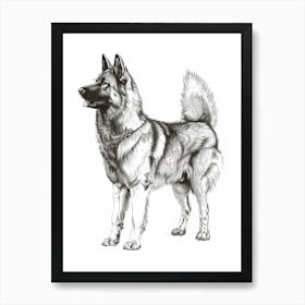 Norweigan Elkhound Dog Line Sketch 1 Art Print