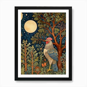 William Morris Rose Rooster In The Moonlight Art Print