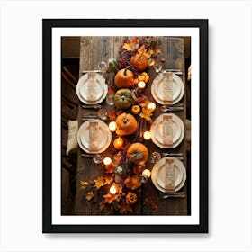 Autumn Harvest Table Decor Arranged Traditionally Rustic Style Featuring An Outlined Cornucopia Br Art Print