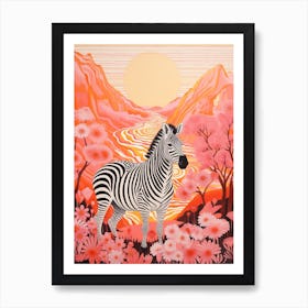 Zebra Oin The Nature Pink & Orange 1 Art Print